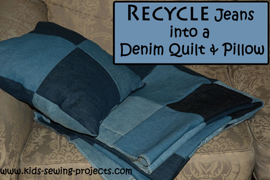 old blue jean quilt and pillow project