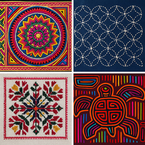 sewing collage around world