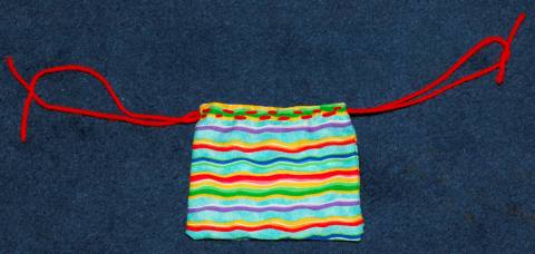finished outside stitches of drawstring bag