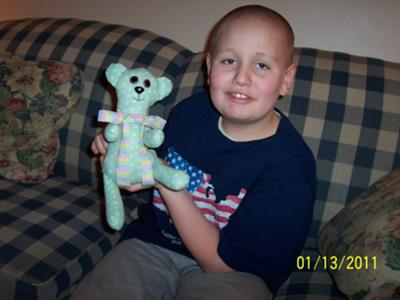 This is me, Adam, and the polka-dot bear I made.
