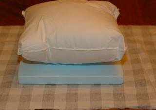 pillow on top of foam board for a homemade lap desk