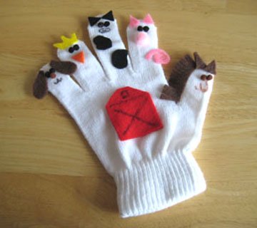 Use a pair of winter gloves and add animal or people faces by hand sewing into place.