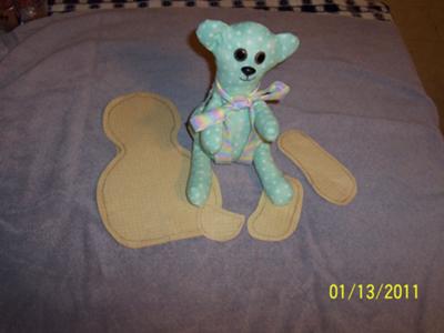 This is my bear and the patterns I made to cut it out.